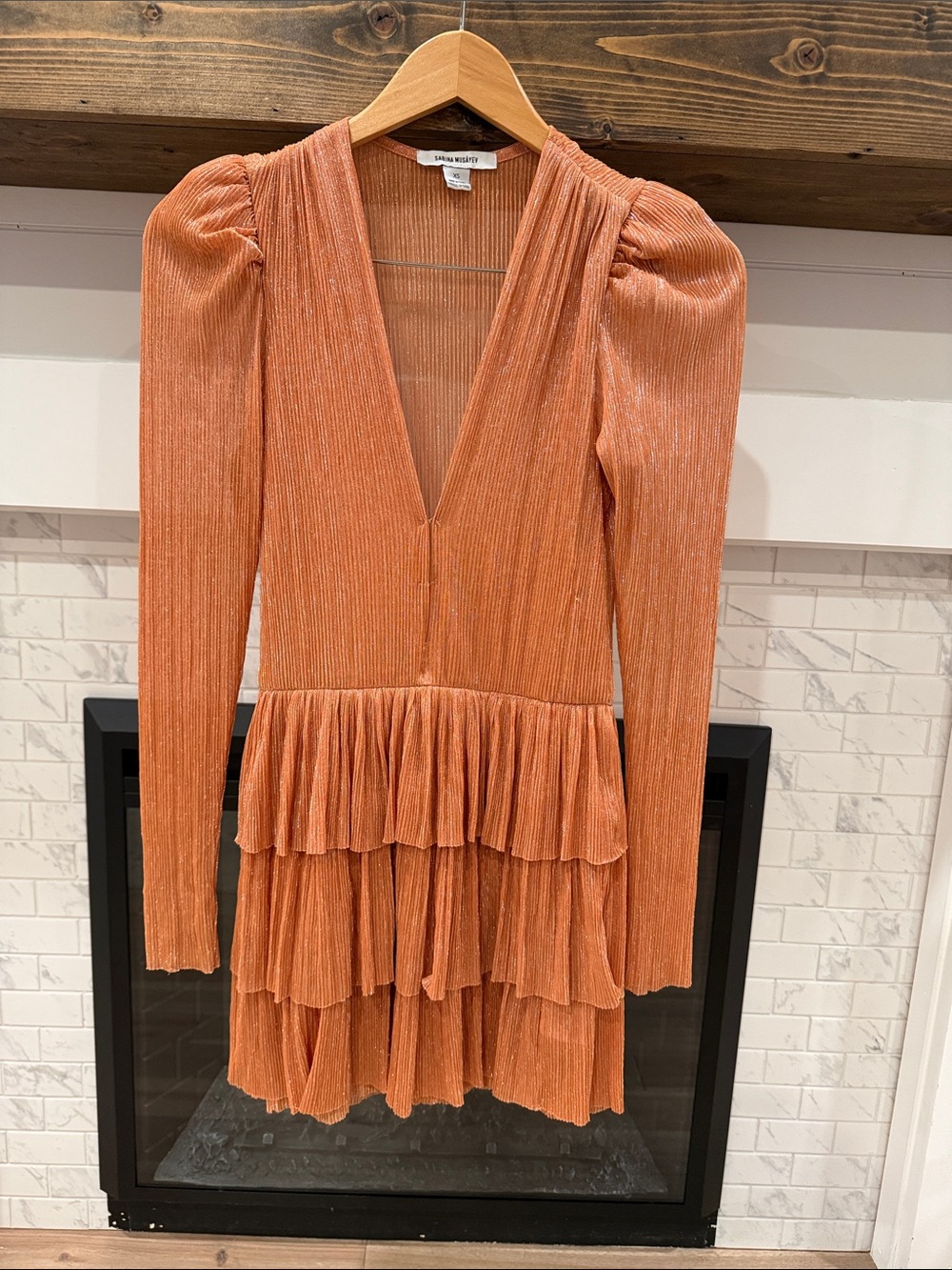 Sabina Musayev Peach Pleated Tiered Mini Dress